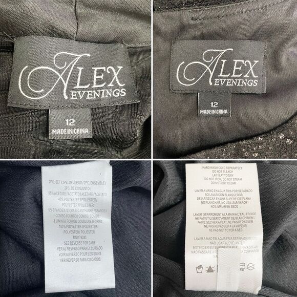 NWT Alex Evenings Midi Length Jacket Scoop Neck Dress Set Black Sequin Size 12 - Picture 13 of 15